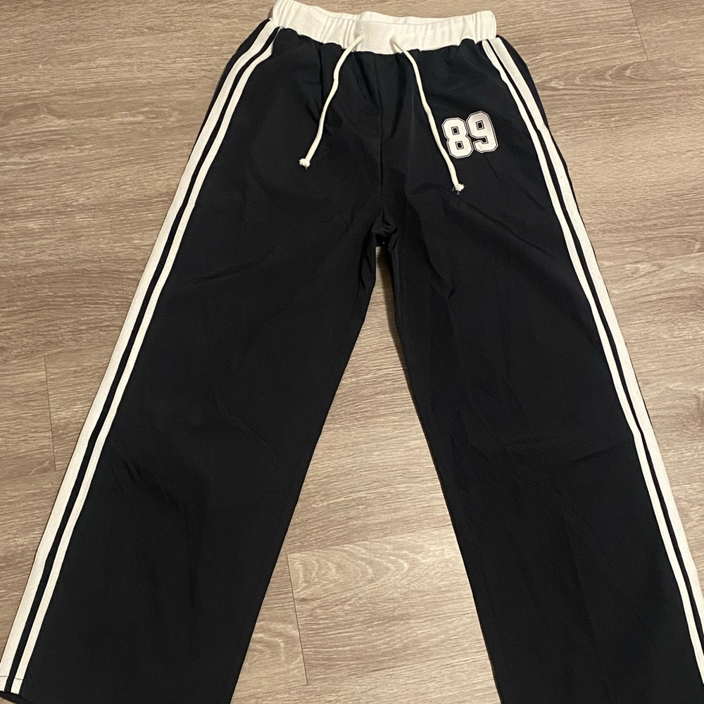 Black Track Pants with White Stripes